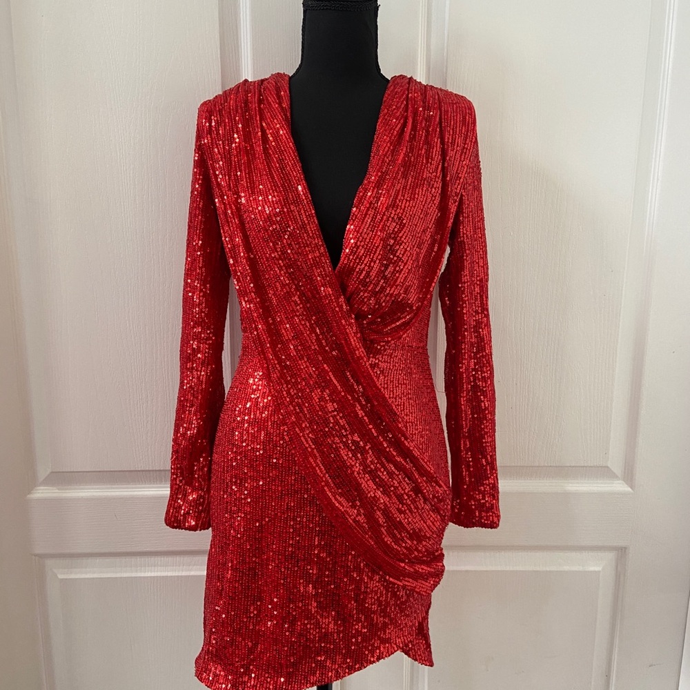Red Sequin Wrap Dress
